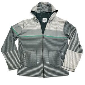 Vintage Y2K‎ Volcom Hoodie Women Large Gray Full Zip Jacket Skate Grunge Striped
